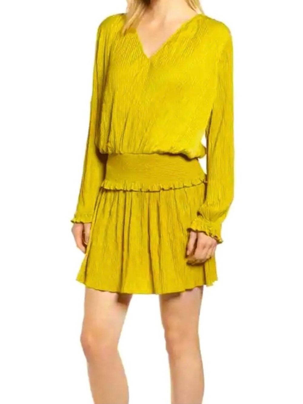 Chelsea28 Women’s yellow green chartreuse Smocked Drop Waist Mini Dress Small